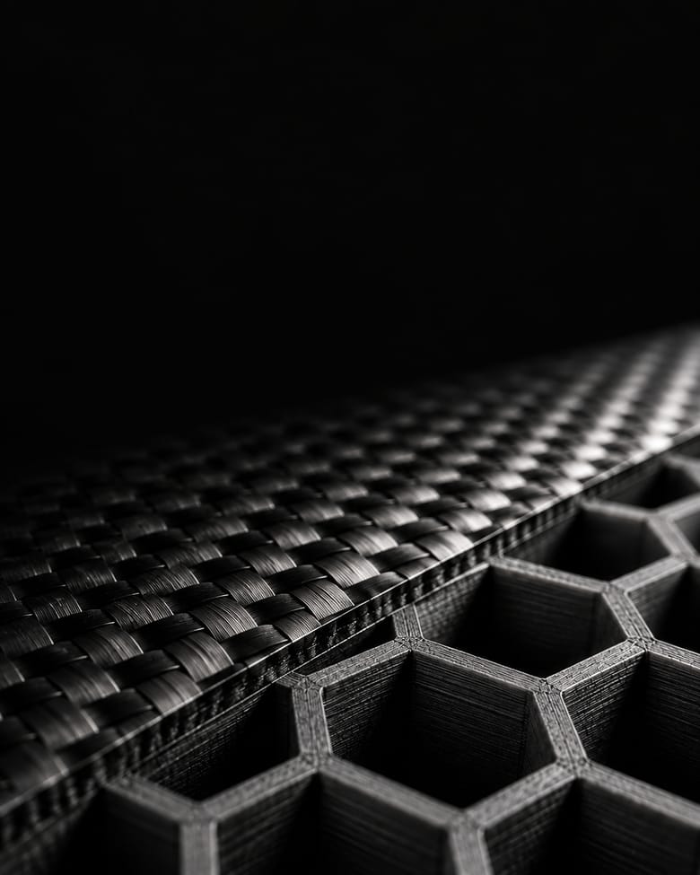 Carbon laminate bonded to a hexagonal lattice, macro
