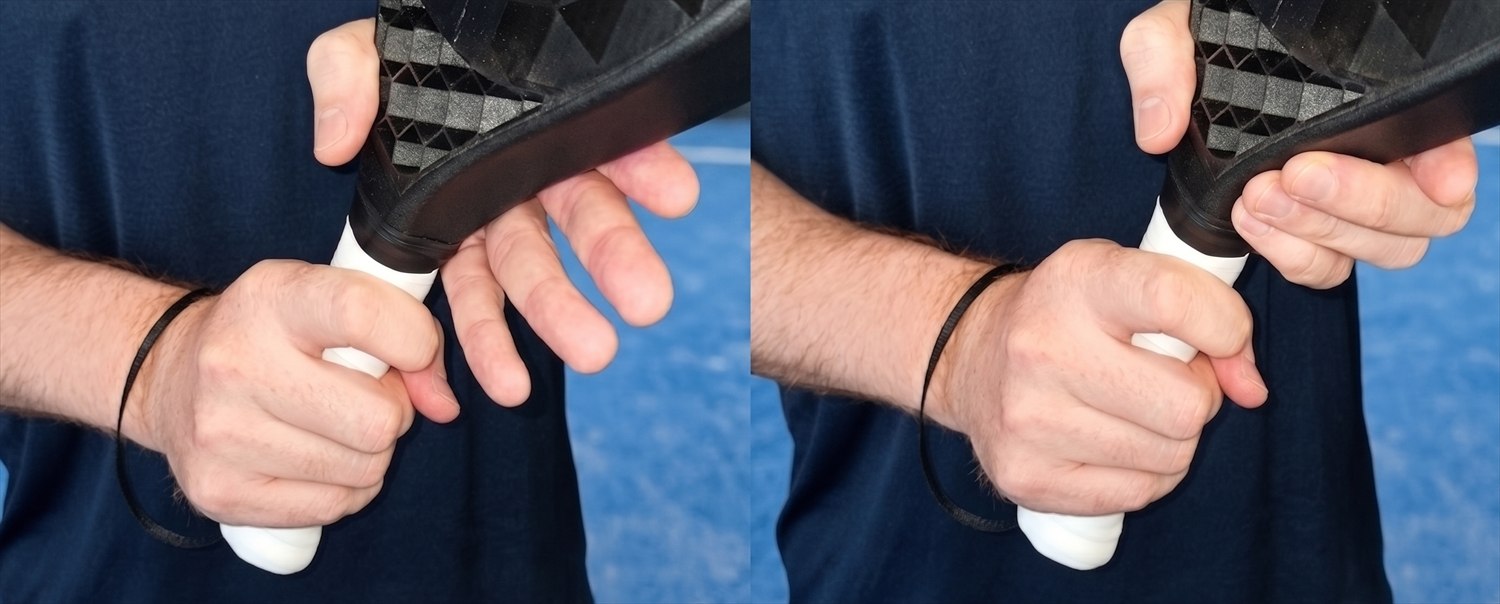 The Bridge — a player's non-dominant hand resting on the concave throat of the T0 Hex, shown across both panels.